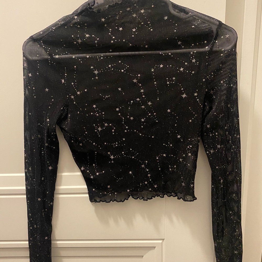 Women’s Black Starry Mesh Top Size Small